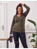 Plus Size khaki blúzka s dlhým rukávom FK568 - Internetový obchod - Butik